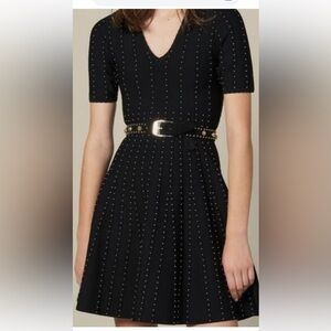 Sandro Black and White Puff Sleeve Mini Dress